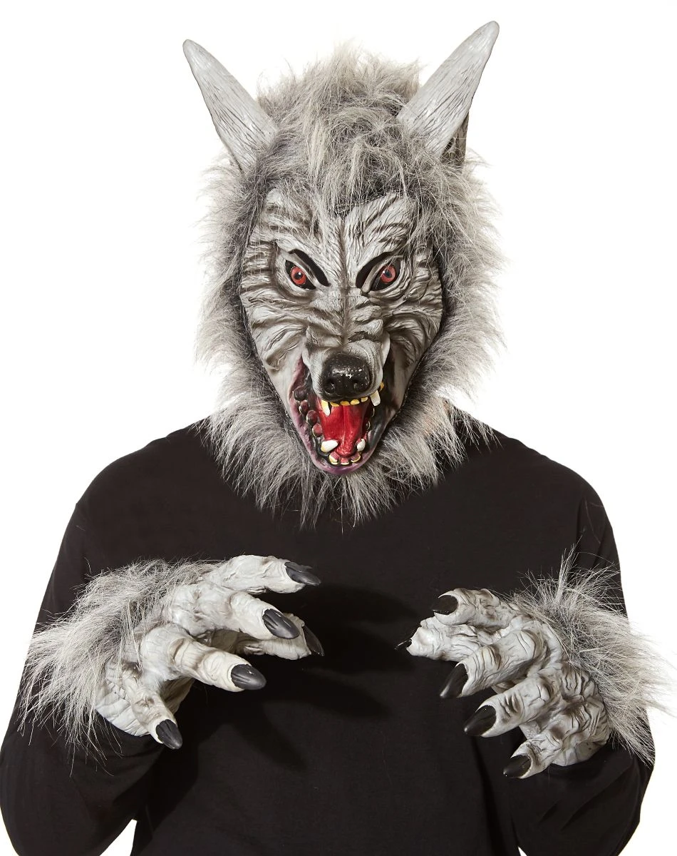 Spirit Halloween Grey Faux Fur Wolf Full Mask with Hands 3 Spirit Halloween Grey Faux Fur Wolf Full Mask with Hands