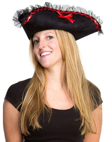Spirit Halloween Black and Red Pirate Hat 4 Spirit Halloween Black and Red Pirate Hat - Image 2