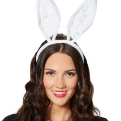 Spirit Halloween White Velour and Lace Bunny Ears