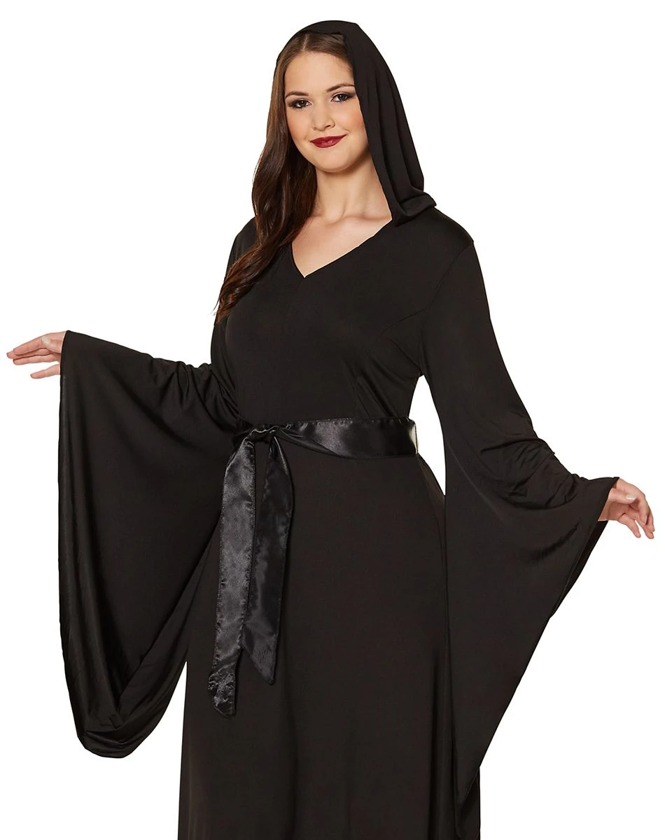 Spirit Halloween Adult Black Hooded Plus Size Dress 6 Spirit Halloween Adult Black Hooded Plus Size Dress - Image 4