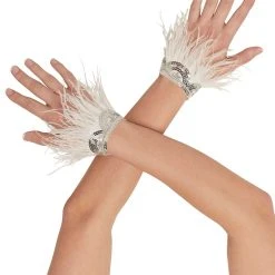 Spirit Halloween White Faux Feather Angel Gloves