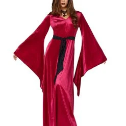 Spirit Halloween Burgundy Velvet Hooded Robe