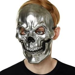 Spirit Halloween Silver Metallic Skull Half Mask -HALLOWEEN COSTUMES Sales Store 01429240 c