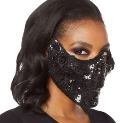 Spirit Halloween Black Skeleton Sequin Half Mask -HALLOWEEN COSTUMES Sales Store 01473255 c