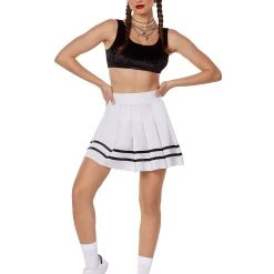 Spirit Halloween White Striped Pleated Cheerleader Skirt 7 Spirit Halloween White Striped Pleated Cheerleader Skirt -HALLOWEEN COSTUMES Sales Store 01522218 c