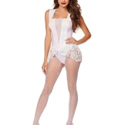 Spirit Halloween White Faux Leather Lace Plus Size Bodysuit