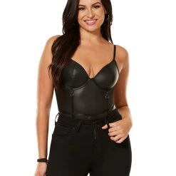 Spirit Halloween Black Pleather Lace Cup Bodysuit