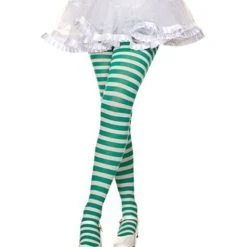 Spirit Halloween Girls Green and White Striped Tights