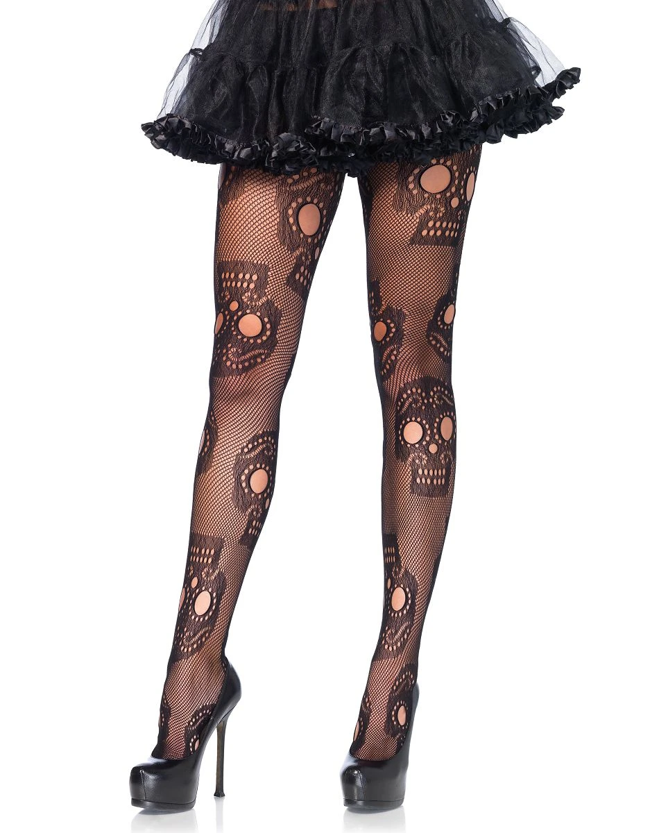 Spirit Halloween Adult Black Decorated Skull Tights 5 Spirit Halloween Adult Black Decorated Skull Tights - Image 3
