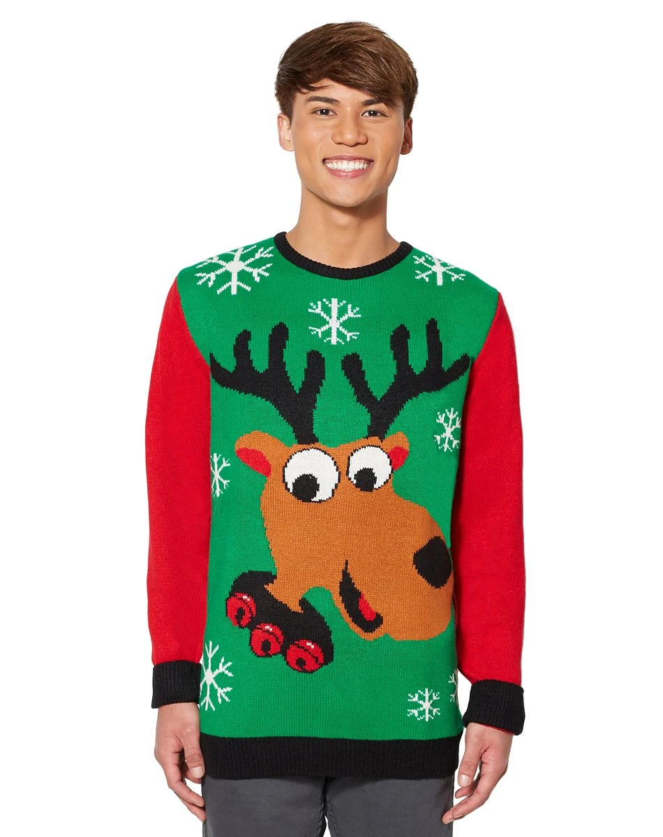 Spirit Halloween Adult Green Reindeer Ugly Christmas Sweater 3 Spirit Halloween Adult Green Reindeer Ugly Christmas Sweater