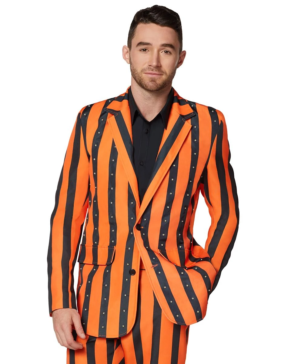 Spirit Halloween Adult Orange and Black Light Up Striped Suit 5 Spirit Halloween Adult Orange and Black Light Up Striped Suit - Image 3