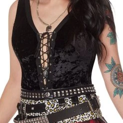 Spirit Halloween Black Velvet Lace-Up Front Bodysuit -HALLOWEEN COSTUMES Sales Store 07602907 b